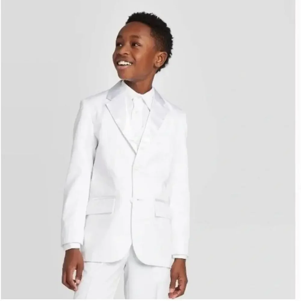 Boys White Satin Lapel Suit Jacket Blazer Size 12 NWT Wedding Ring Bearer Formal